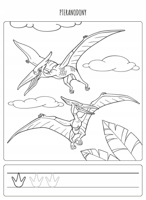 Kolorowanka edukacyjna Dinozaury szlaczki ćwiczenia grafomotoryczne Pryzmat