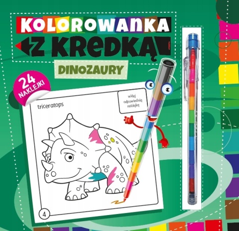 Kolorowanka z kredką Dinozaury 24 naklejki kredka 11 kolorów Malowanka