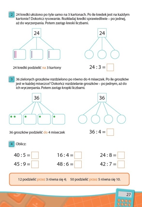Mnożenie i dzielenie do 50 ćwiczenia edukacyjne matematyczne dla dzieci 7+
