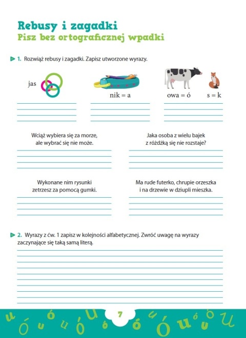 Ortografia Ó i U zadania do zapamiętania dla dzieci ćwiczenia ortograficzne