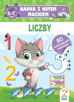 Nauka z kotem Maćkiem Liczby Książeczka edukacyjna Kolorowanka z naklejkami