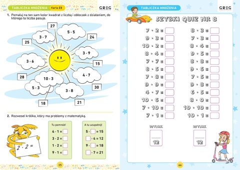 Tabliczka mnożenia karty pracy w szkole i w domu Matematyka dla dzieci GREG
