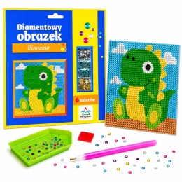 Haft diamentowy dla dzieci obrazek wyklejanka mozaika dinozaur 19x19