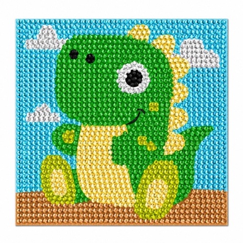 Haft diamentowy dla dzieci obrazek wyklejanka mozaika dinozaur 19x19