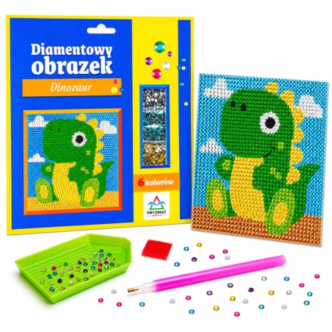 Haft diamentowy dla dzieci obrazek wyklejanka mozaika dinozaur 19x19