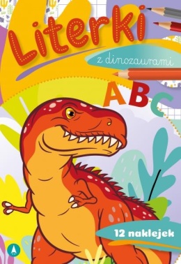Literki z dinozaurami nauka liter naklejki kolorowanka dzieci 5+ Skrzat
