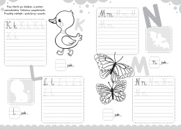 Nauka literek dla dzieci książeczka z naklejkami do pisania po śladzie