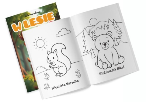 W lesie kolorowanka dla dzieci książka edukacyjna z naklejkami 16 str
