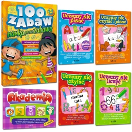 Akademia 5 lat łamigłówki labirynty zagadki i naklejki Wydawnictwo GREG + Zestaw