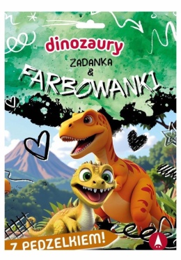 Dinozaury zadanka i farbowanki z pędzelkiem książeczka dla dzieci 4+