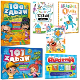 Łamigłówki dla 4 latka Akademia zestaw 6 książek zadania nauka naklejki 2-5