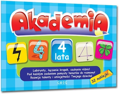 Łamigłówki dla 4 latka Akademia zestaw 6 książek zadania nauka naklejki 2-5