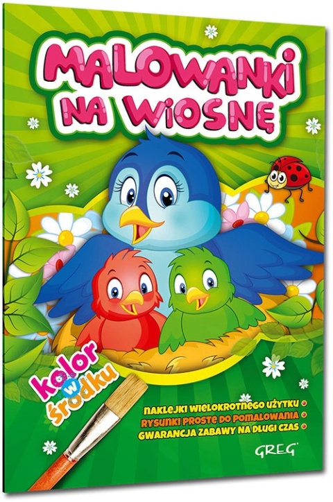 Malowanki na wiosnę kolorowanka z naklejkami dla dzieci 32 strony