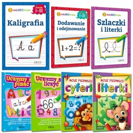 Pakiet książek eduBEZtrudu szlaczki kaligrafia matematyka czytanie pisanie