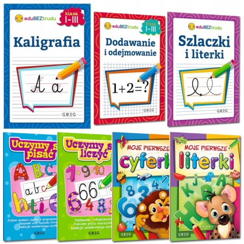 Pakiet książek eduBEZtrudu szlaczki kaligrafia matematyka czytanie pisanie