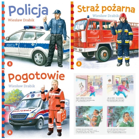 Zestaw Straż pożarna Policja Pogotowie książki kartonowe dla malucha Skrzat