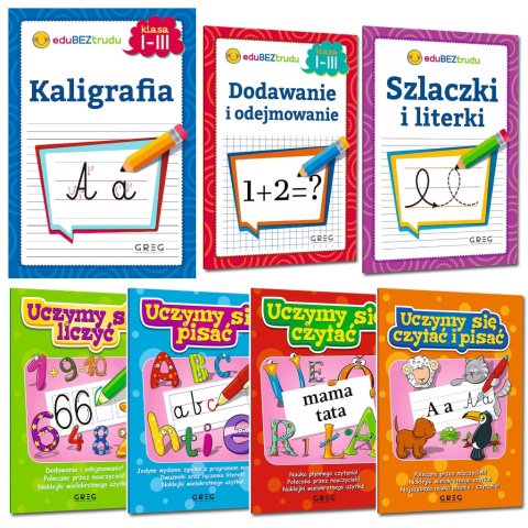 Zestaw książek eduBEZtrudu szlaczki, kaligrafia matematyka czytanie pisanie