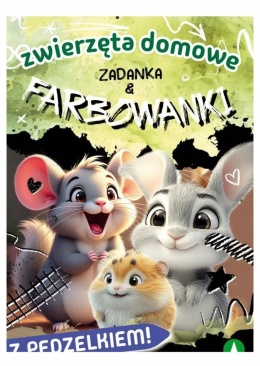 Zwierzęta domowe zadanka i farbowanki z pędzelkiem dla dzieci 4+