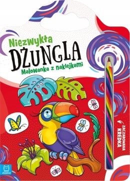 Niezwykła dżungla Malowanka z naklejkami Zaczarowana kredka Kolorowanka