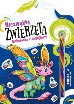 Niezwykłe zwierzęta Malowanka z naklejkami Zaczarowana kredka Kolorowanka