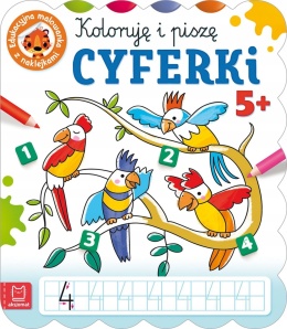 Koloruję i piszę CYFERKI Edukacyjna malowanka z naklejkami 5+ Kolorowanka
