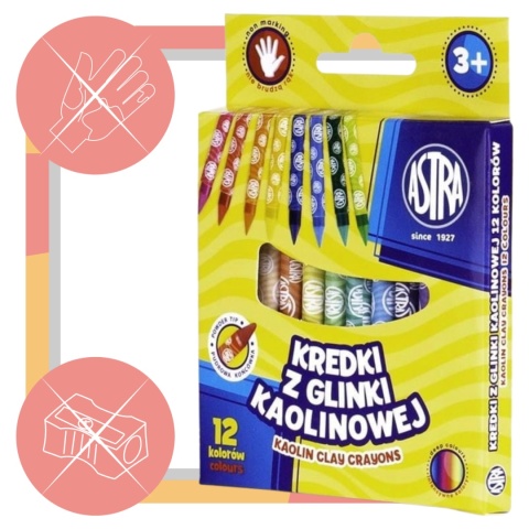 ASTRA KREDKI SZKOLNE GRAFIONOWE z glinki kaolinowej, 12 kolorów ASTRA KREDKI SZKOLNE GRAFIONOWE z glinki kaolinowej, 12 kolorów