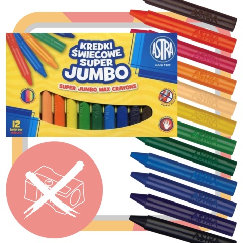 Astra KREDKI ŚWIECOWE SUPER JUMBO 12 kolorów, 14mm grubości, 10cm długości Astra KREDKI ŚWIECOWE SUPER JUMBO 12 kolorów, 14mm grubości, 10cm długości