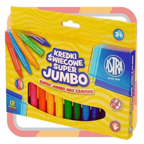Astra KREDKI ŚWIECOWE SUPER JUMBO 12 kolorów, 14mm grubości, 10cm długości Astra KREDKI ŚWIECOWE SUPER JUMBO 12 kolorów, 14mm grubości, 10cm długości