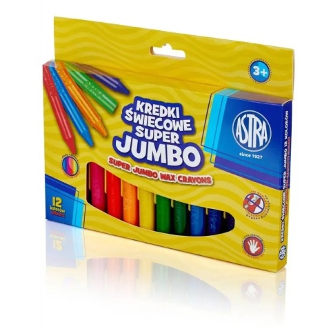 Astra KREDKI ŚWIECOWE SUPER JUMBO 12 kolorów, 14mm grubości, 10cm długości Astra KREDKI ŚWIECOWE SUPER JUMBO 12 kolorów, 14mm grubości, 10cm długości
