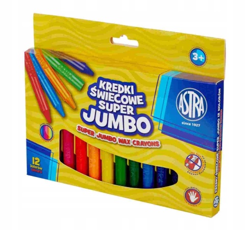 Astra KREDKI ŚWIECOWE SUPER JUMBO 12 kolorów, 14mm grubości, 10cm długości Astra KREDKI ŚWIECOWE SUPER JUMBO 12 kolorów, 14mm grubości, 10cm długości