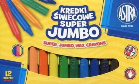 Astra KREDKI ŚWIECOWE SUPER JUMBO 12 kolorów, 14mm grubości, 10cm długości Astra KREDKI ŚWIECOWE SUPER JUMBO 12 kolorów, 14mm grubości, 10cm długości