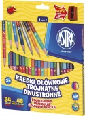 Astra KREDKI SZKOLNE TRÓJKATNE DWUSTRONNE 24 kredki 48 kolorów + TEMPERÓWKA