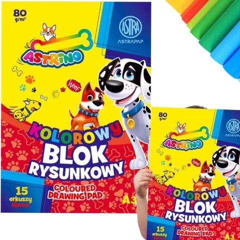BLOK rysunkowy KOLOROWY A3 80g - 15 arkuszy ASTRA BLOK rysunkowy KOLOROWY A3 80g - 15 arkuszy ASTRA