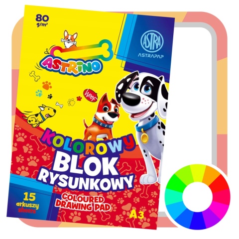 BLOK rysunkowy KOLOROWY A3 80g - 15 arkuszy ASTRA BLOK rysunkowy KOLOROWY A3 80g - 15 arkuszy ASTRA