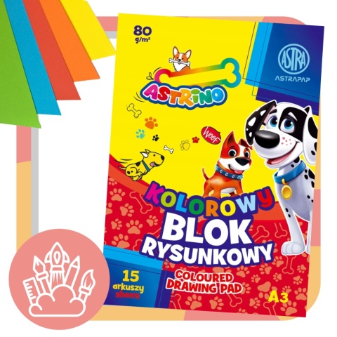 BLOK rysunkowy KOLOROWY A3 80g - 15 arkuszy ASTRA BLOK rysunkowy KOLOROWY A3 80g - 15 arkuszy ASTRA