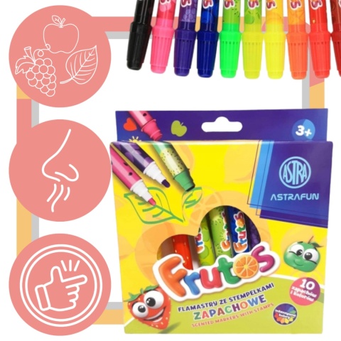 FLAMASTRY MAZAKI ZE STEMPELKAMI ZAPACHOWE OWOCOWE 10 kolorów FRUTOS ASTRA FLAMASTRY MAZAKI ZE STEMPELKAMI ZAPACHOWE OWOCOWE 10 kolorów FRUTOS ASTRA