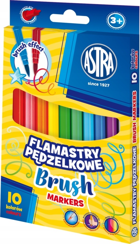 Flamastry okrągłe pędzelkowe ASTRA - 10 kolorów Flamastry okrągłe pędzelkowe ASTRA - 10 kolorów