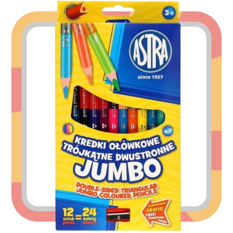 KREDKI OŁÓWKOWE JUMBO DWUSTRONNE TRÓJKĄTNE ASTRA KREDKI OŁÓWKOWE JUMBO DWUSTRONNE TRÓJKĄTNE ASTRA