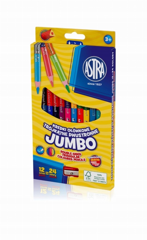 KREDKI OŁÓWKOWE JUMBO DWUSTRONNE TRÓJKĄTNE ASTRA KREDKI OŁÓWKOWE JUMBO DWUSTRONNE TRÓJKĄTNE ASTRA