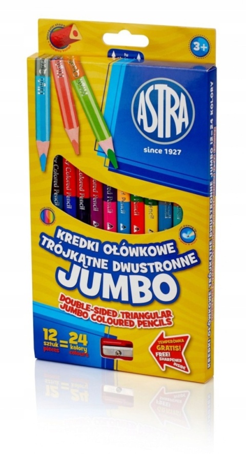 KREDKI OŁÓWKOWE JUMBO DWUSTRONNE TRÓJKĄTNE ASTRA KREDKI OŁÓWKOWE JUMBO DWUSTRONNE TRÓJKĄTNE ASTRA