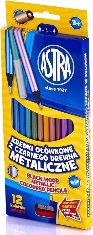 Kredki ołówkowe metaliczne z czarnego drewna Astra 12 kolorów Kredki ołówkowe metaliczne z czarnego drewna Astra 12 kolorów