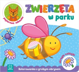 Zwierzęta w parku Kolorowanka z grubym obrysem okrągłe naklejki malowanka