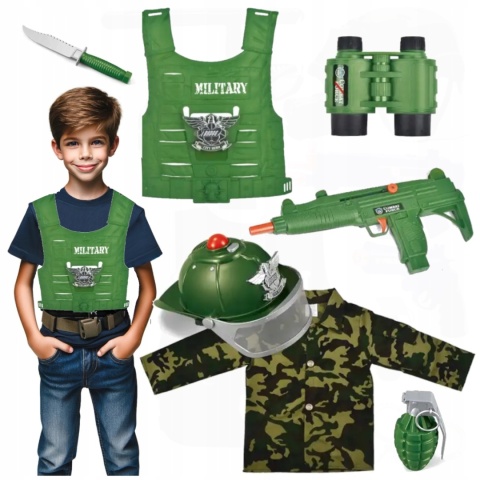 DUŻY XXL ZESTAW WOJSKOWY KAMIZELKA KASK KARABIN PISTOLET LORNETKA GRANAT DUŻY XXL ZESTAW WOJSKOWY KAMIZELKA KASK KARABIN PISTOLET LORNETKA GRANAT