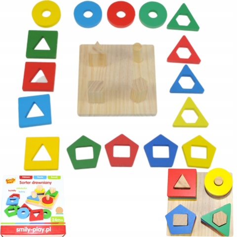 Drewniany sorter klocków UKŁADANKA KSZTAŁTY KOLORY MONTESSORI EDUKACYJNA Drewniany sorter klocków UKŁADANKA KSZTAŁTY KOLORY MONTESSORI EDUKACYJNA