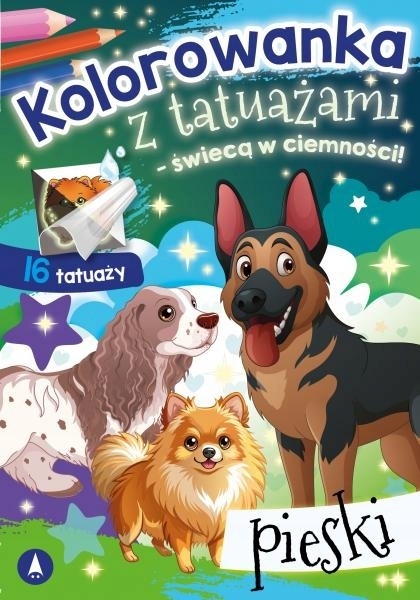 Kolorowanka z tatuażami świecą w ciemności Pieski Malowanka dla dzieci