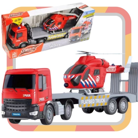 TRANSPORTER SAMOCHODOWY Z HELIKOPTEREM CIĘŻARÓWKA EFEKTY ŚWIETLNE DŹWIĘKOWE TRANSPORTER SAMOCHODOWY Z HELIKOPTEREM CIĘŻARÓWKA EFEKTY ŚWIETLNE DŹWIĘKOWE