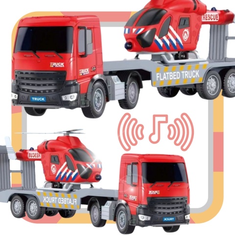 TRANSPORTER SAMOCHODOWY Z HELIKOPTEREM CIĘŻARÓWKA EFEKTY ŚWIETLNE DŹWIĘKOWE TRANSPORTER SAMOCHODOWY Z HELIKOPTEREM CIĘŻARÓWKA EFEKTY ŚWIETLNE DŹWIĘKOWE