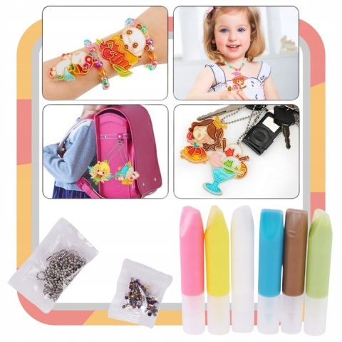 ZESTAW DO ROBIENIA BRELOCZKÓW dla dzieci DIY breloczki 12 szablonów 12 farb ZESTAW DO ROBIENIA BRELOCZKÓW dla dzieci DIY breloczki 12 szablonów 12 farb