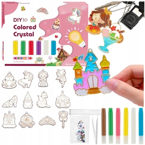 ZESTAW DO ROBIENIA BRELOCZKÓW dla dzieci DIY breloczki 12 szablonów 12 farb ZESTAW DO ROBIENIA BRELOCZKÓW dla dzieci DIY breloczki 12 szablonów 12 farb