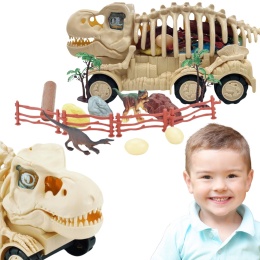 ZESTAW SZKIELET DINOZAURA TRANSPORTER FIGURKI DINOZAURÓW SKAŁY JAJA ZAGRODA